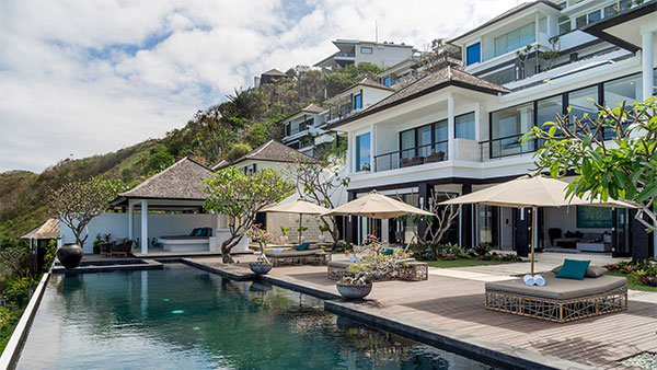 Private pool villa in Bali with tropical garden