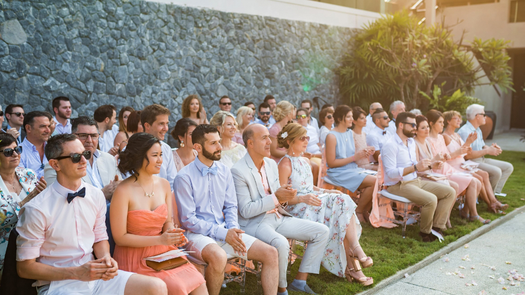 Guests wedding attire at a destination wedding ceremony at Villa Suralai Koh Samui Thailand