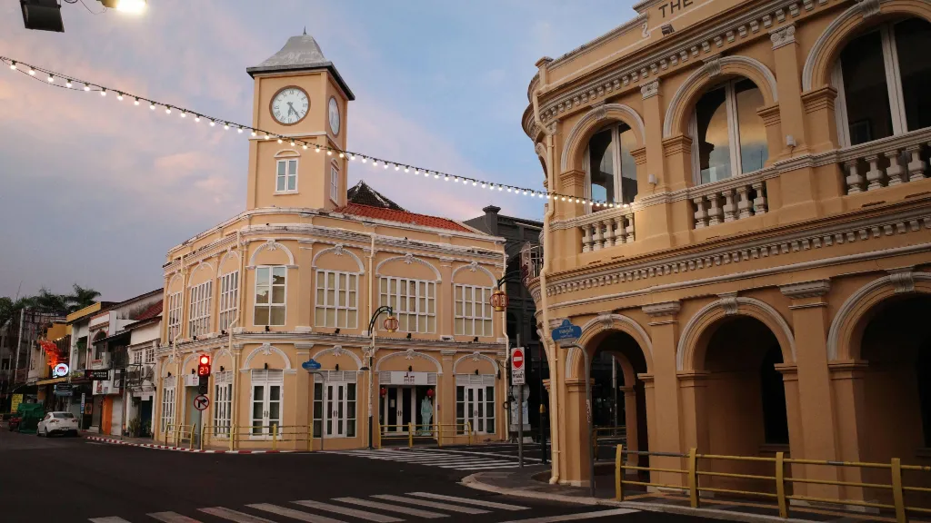 Colonial buildings with vintage architecture in Phuket Old Town